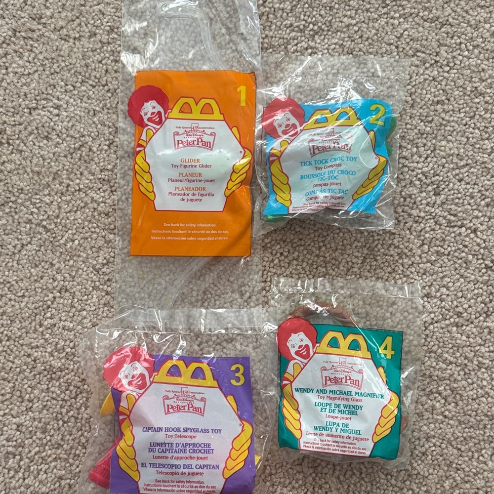 Peter Pan McDonald’s Limited Edition Happy Meal Toys – 4 Toys, New in Package